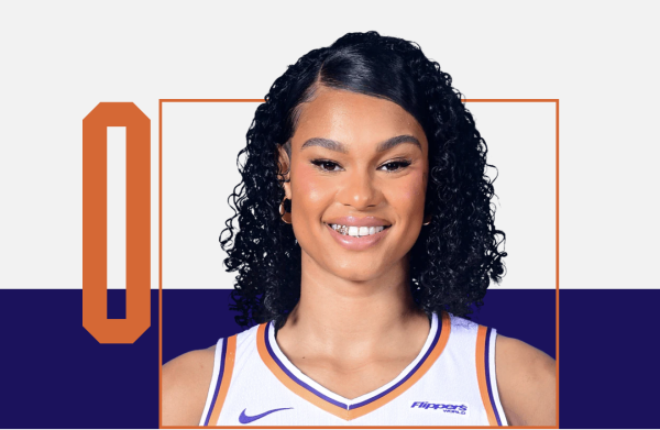 Phoenix Mercury roster photo of Satou Sabally, smiling at the camera. 